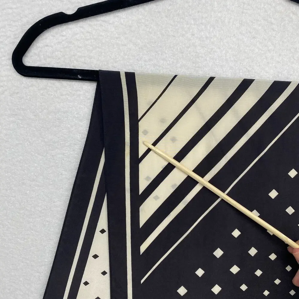 LIBERTY OF LONDON Scarf Silk Crepe de Chine Geometric Black France VTG